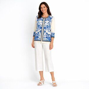 Talbots Medium Floral Blue & White Button Cardigan Dainty